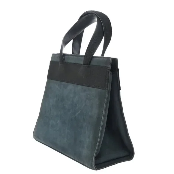 SALVATORE FERRAGAMO Vara Hand Bag Suede Leather Navy Blue Gold Italy 69KB383